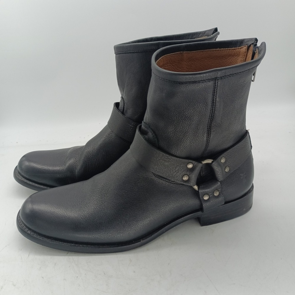 Frye Men 9 D Black Leather Harness Back Zip Ankle Boots 3480705-BLK z1